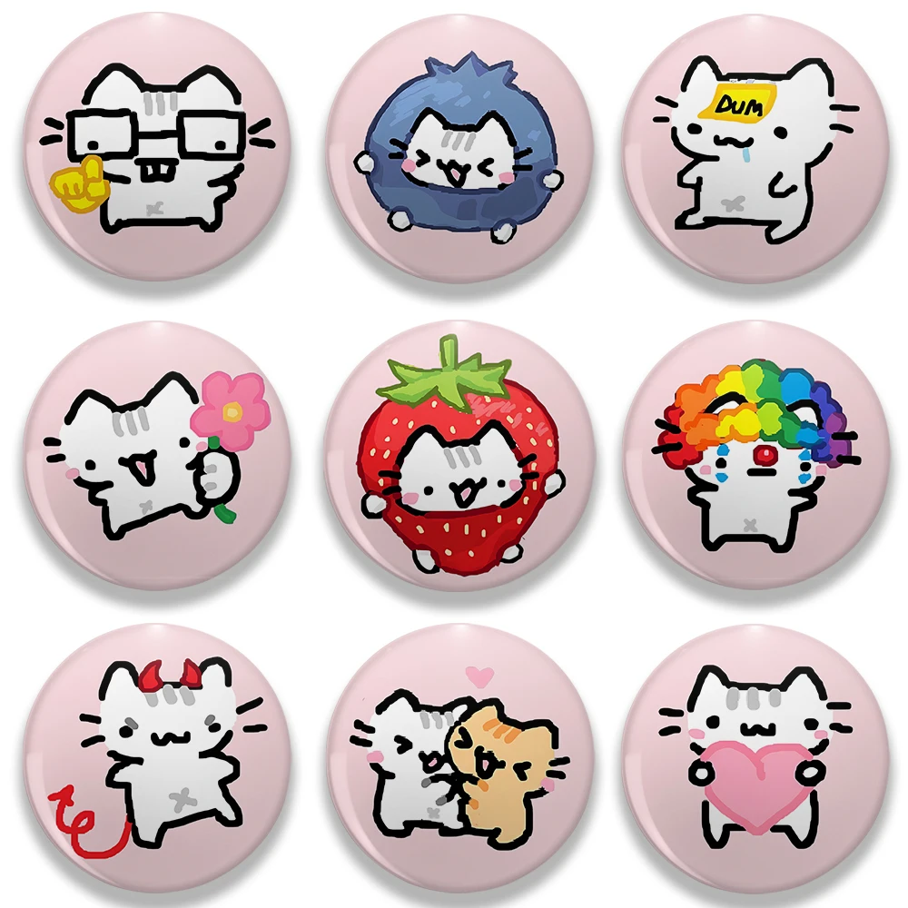 Broches de Gatinho Morango Fofo com Meme de Gato para Acessórios de Joias, Decoração de Bolsas, Presentes Adoráveis para Fãs e Amigos