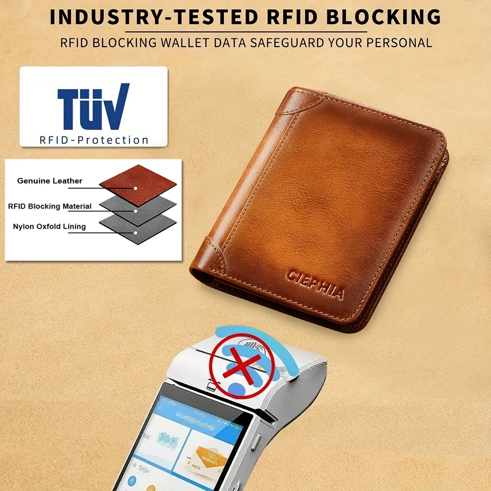 New Genuine Leather Rfid Bifold Wallets for Men Vintage Slim Short Credit Card Holder Money Clips Give Gifts for Him