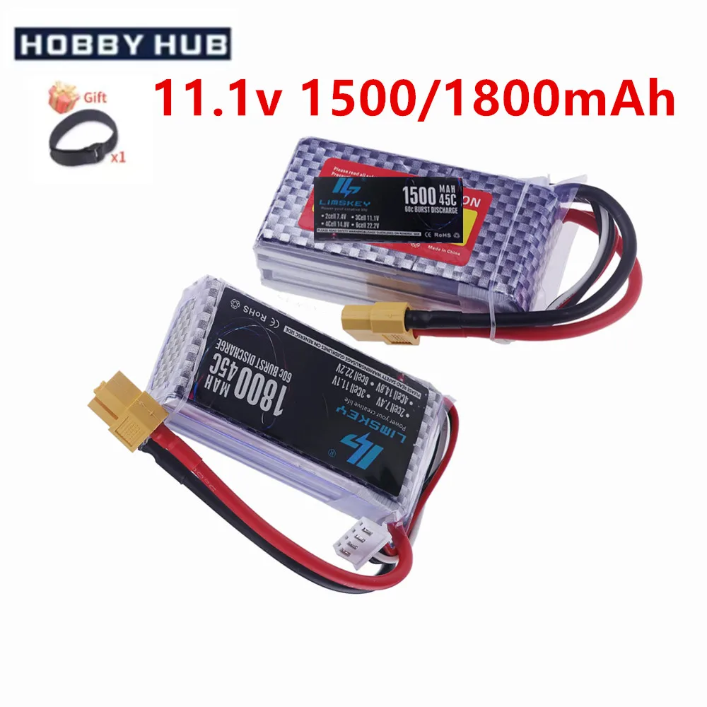 Batería Lipo 3s 1500mah 11,1 v 1800mAh 45C para Quadcopter helicóptero RC FPV avión Drone coche de carreras juguetes para niños accesorio
