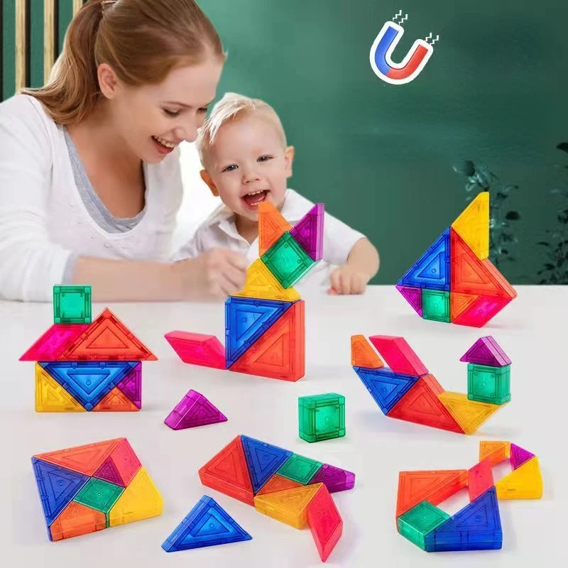 Magnetic Colorful 3D Tangram Jigsaw Toy Kid Logical Thinking Training Drawing Board Games Montessori Education Toys For Children