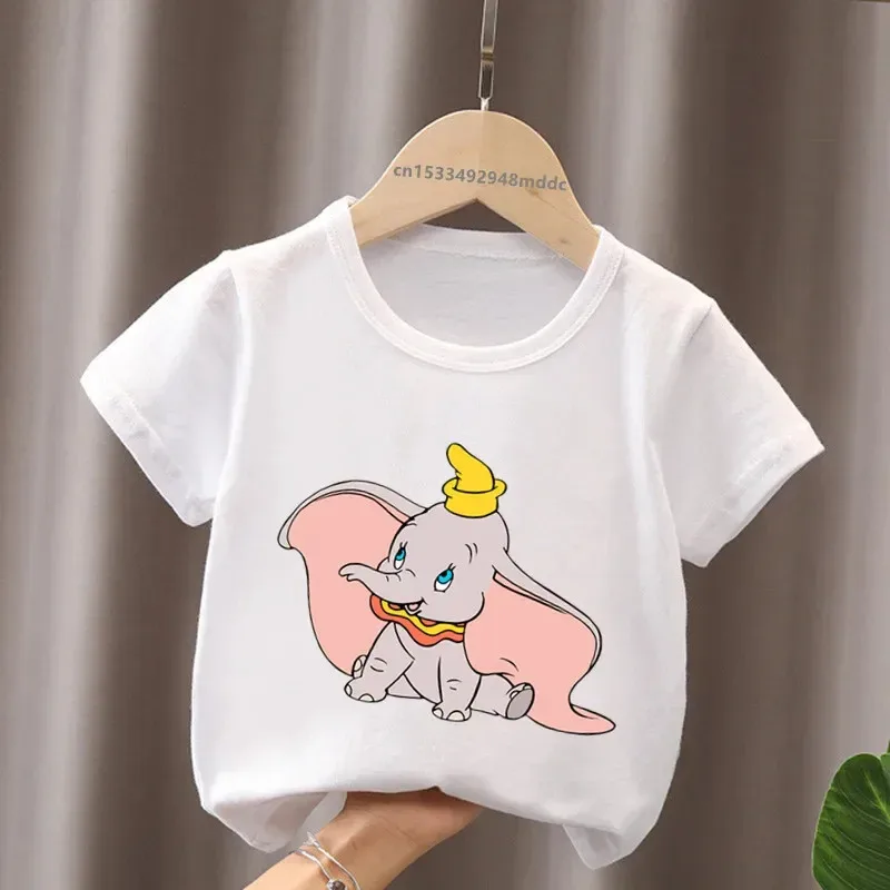 Gran oferta, camisetas divertidas con estampado de elefante bonito de Dumbo para niños, ropa para niñas, camiseta de manga corta para bebés, camisetas de verano para niños