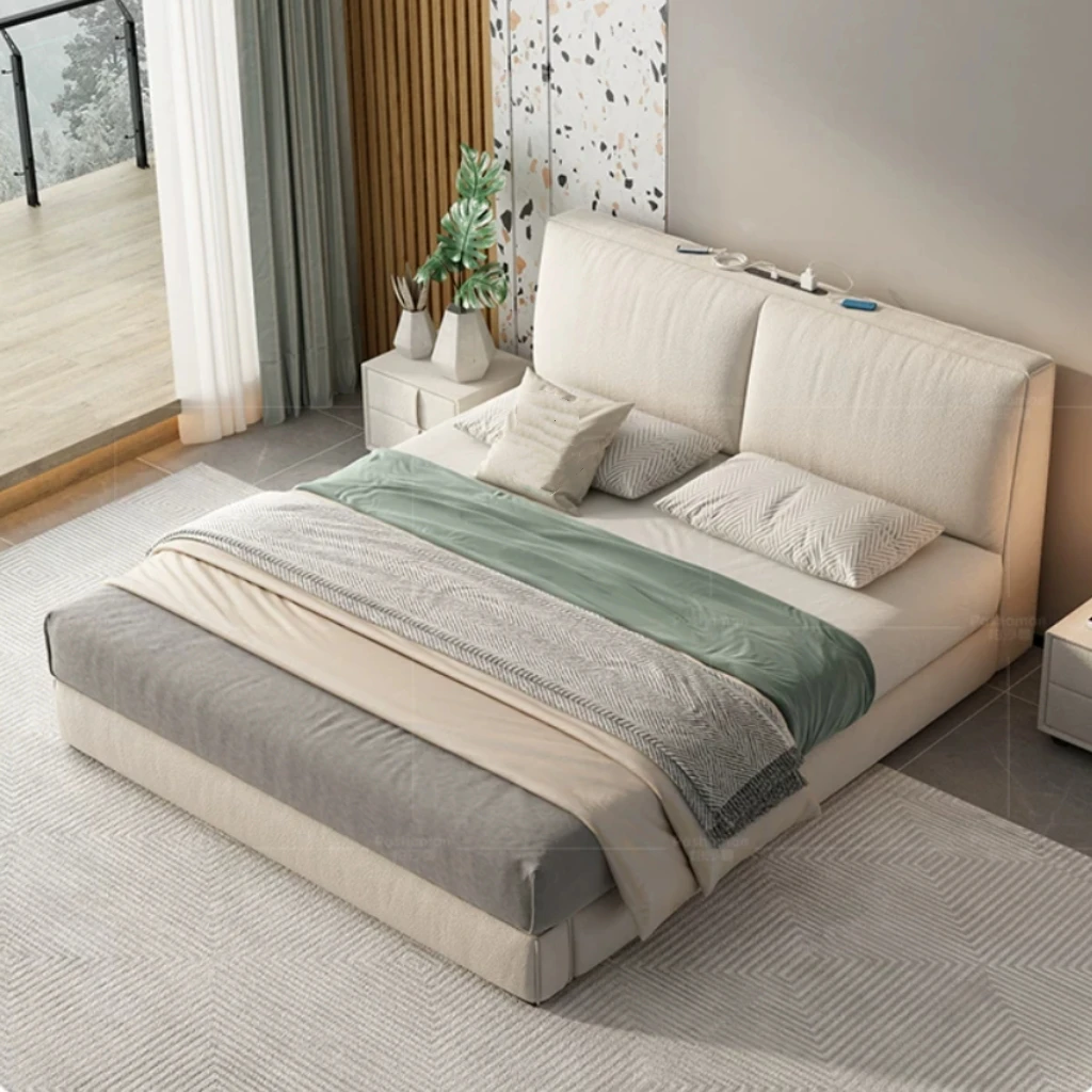 #New-style Tofu Block Fabric Bed, Italian Ultra-simplified Master Bedroom Double Bed, Multi-functional Storage Soft Package