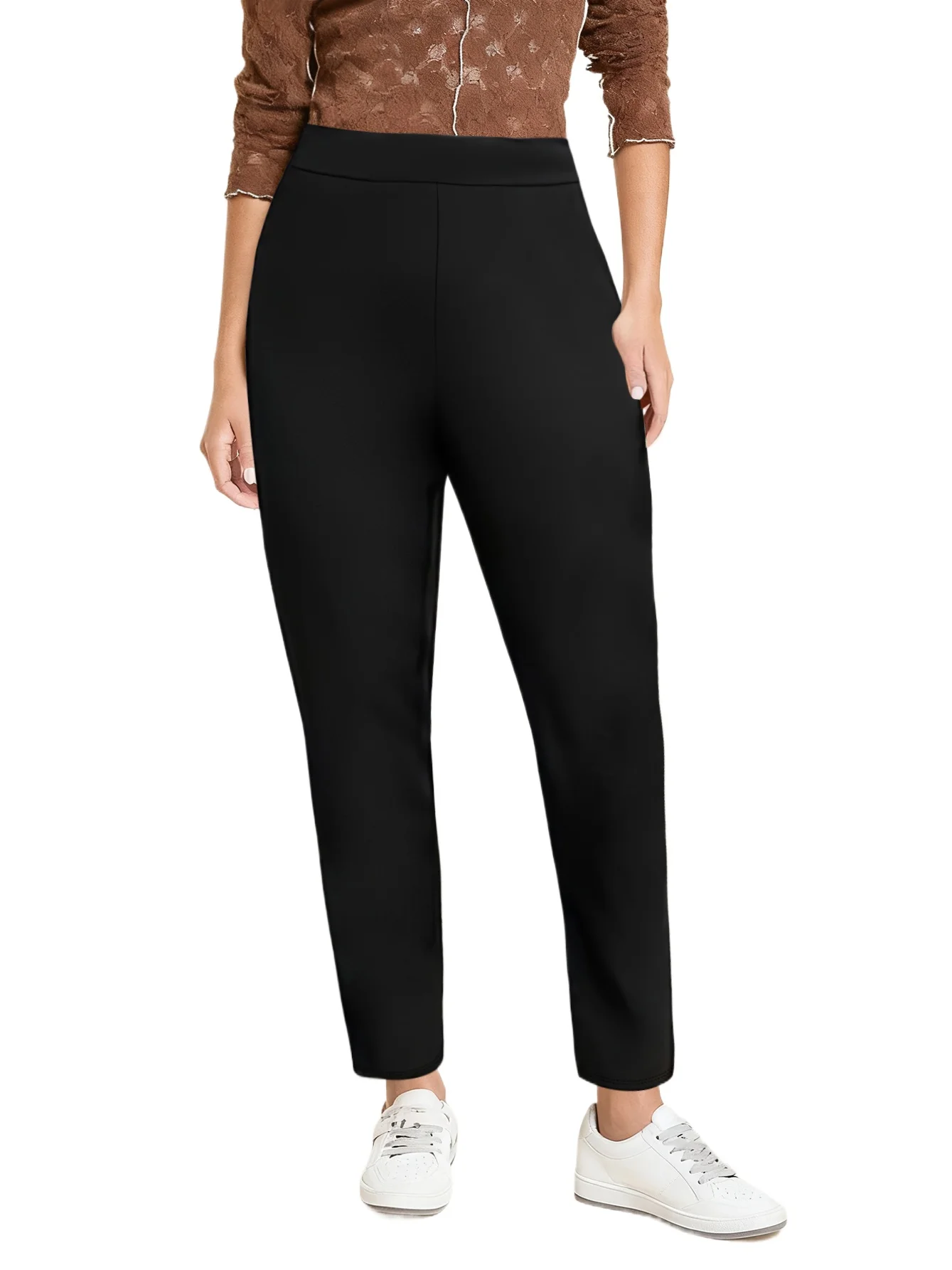 2025 Pantaloni a matita alla moda da donna Vita regolare Comodo dimagrante Nero Abbigliamento casual quotidiano da ufficio