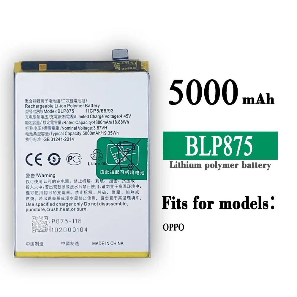 100% Orginal High Quality Replacement Battery For OPPO Realme Narzo 50 BLP875 5000mAh Mobile Phone New Batteries + Tools