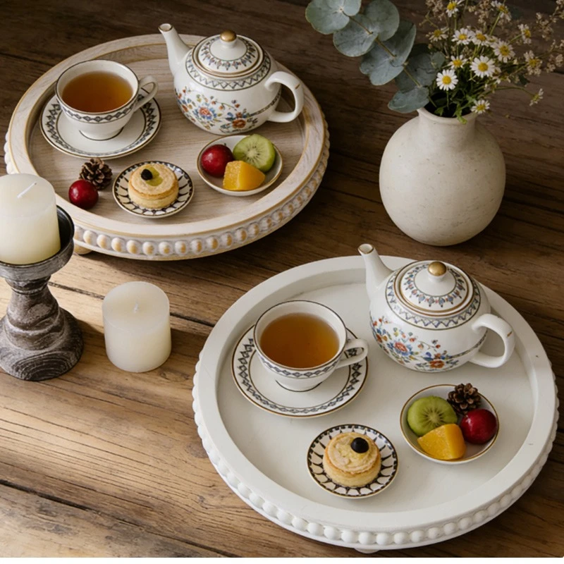 

Круглый деревянный поднос для бусин во французском стиле ретро, прочный, прочный, лотки для хранения ключей, парфюмерных украшений, украшение дома, реквизит для фотографий