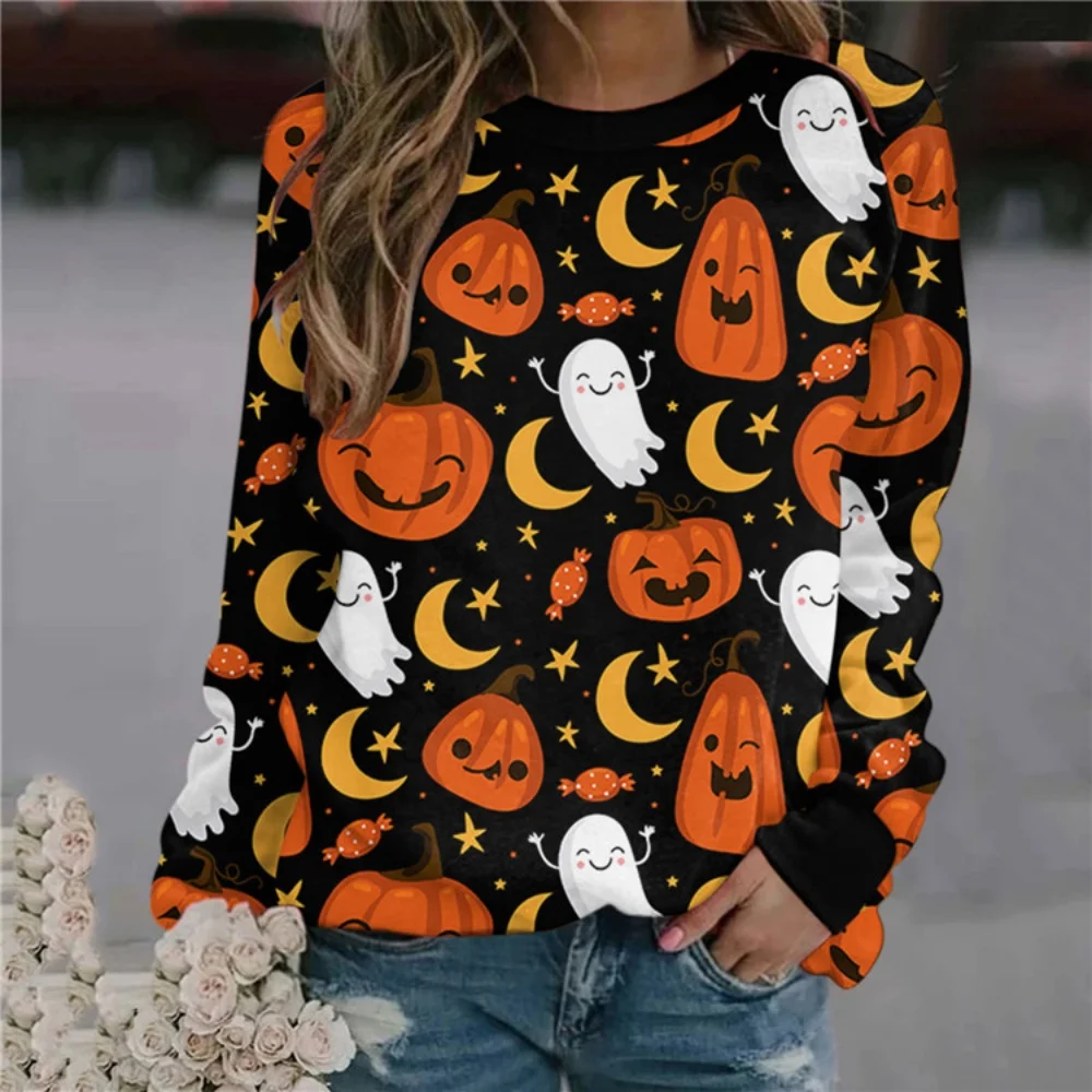 

Retro Halloween Pumpkin Head Sweatshirts 3D Print Women Casual Oversized Long Sleeve Tracksuits Pullover Female Clothing Tops