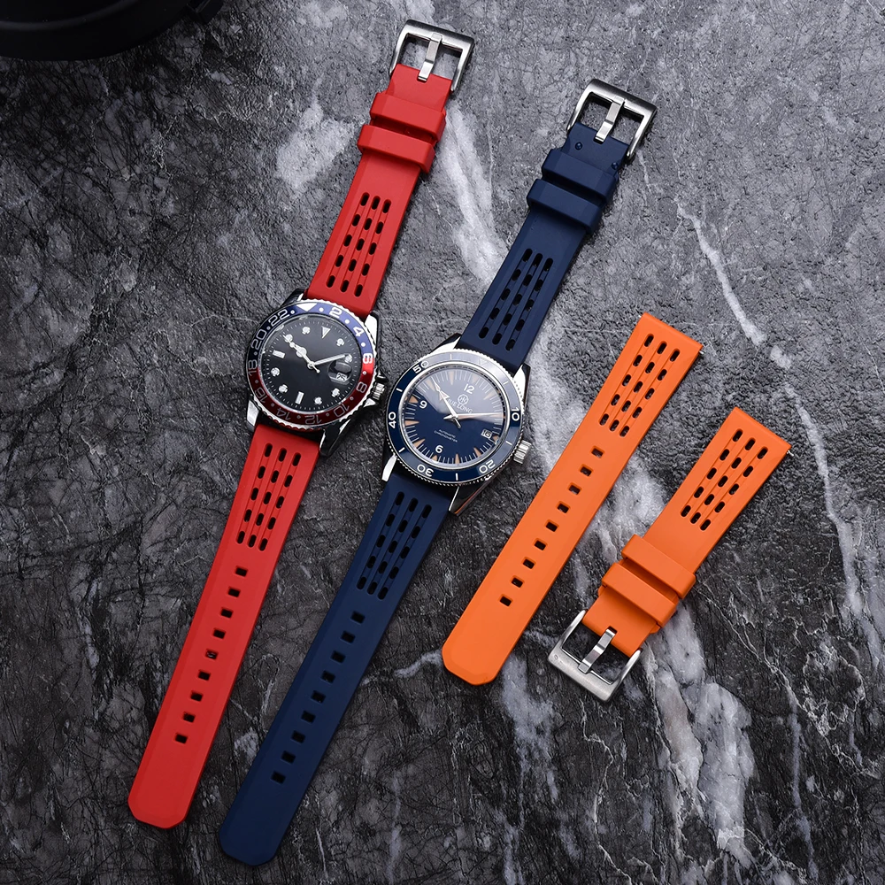 20mm 22mm Quick Release FKM Rubber Watch Band - Premium Soft Strap for Sport Watches, Sweatproof & Breathable Porous Design