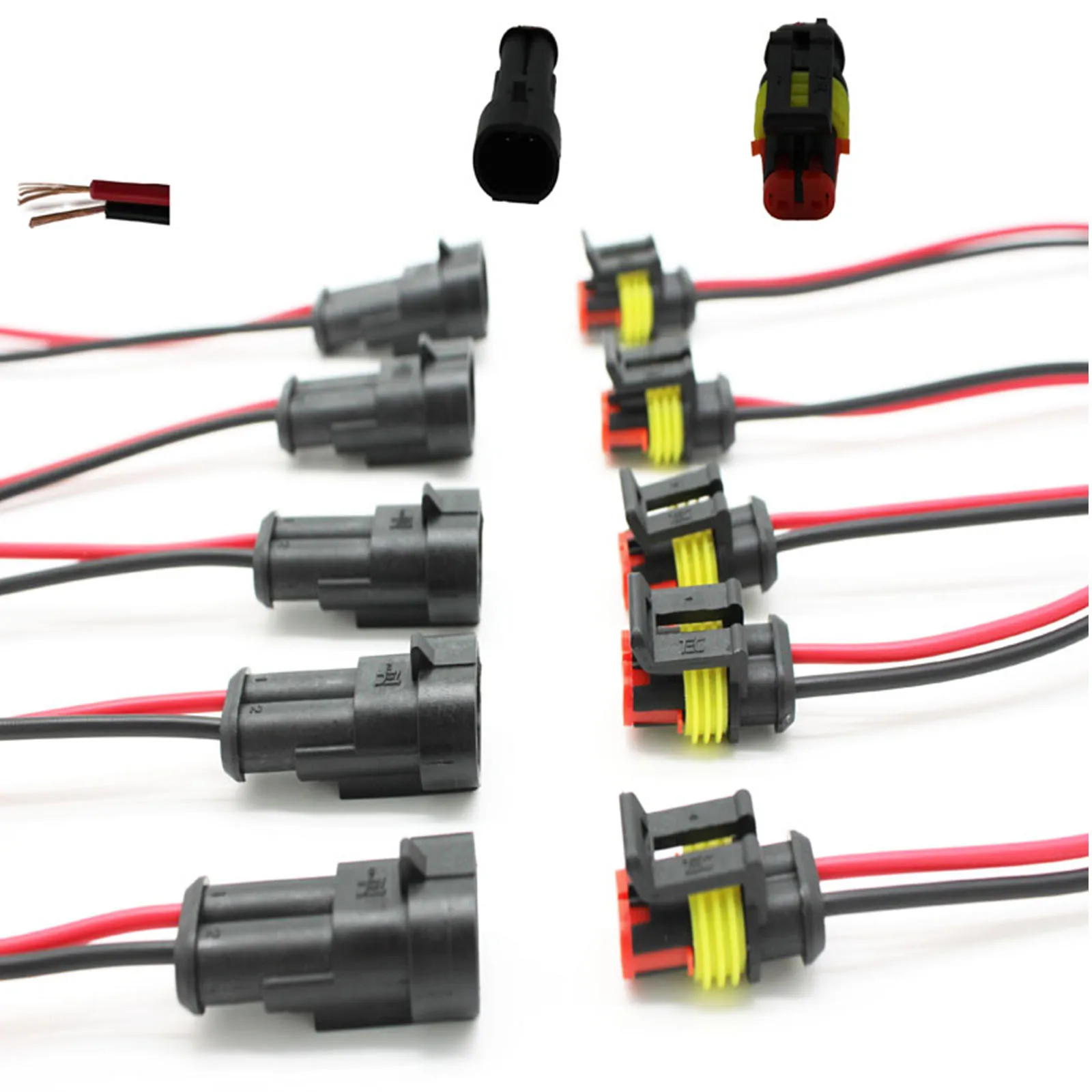 10pcs 16CM Waterproof Automotive Male Female Electrical Connectors Plug 2-Pin Way With Wire For Car Motorcycle Scooter Marine