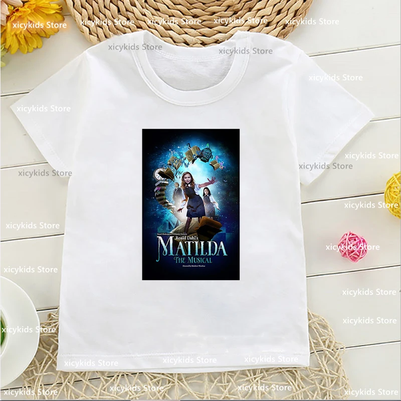 2023 New Arrival dziewczęca koszulka film Matilda nadruk graficzny dziewczęca moda śliczna odzież dziecięca Tshirt letnia biała koszulka z okrągłym