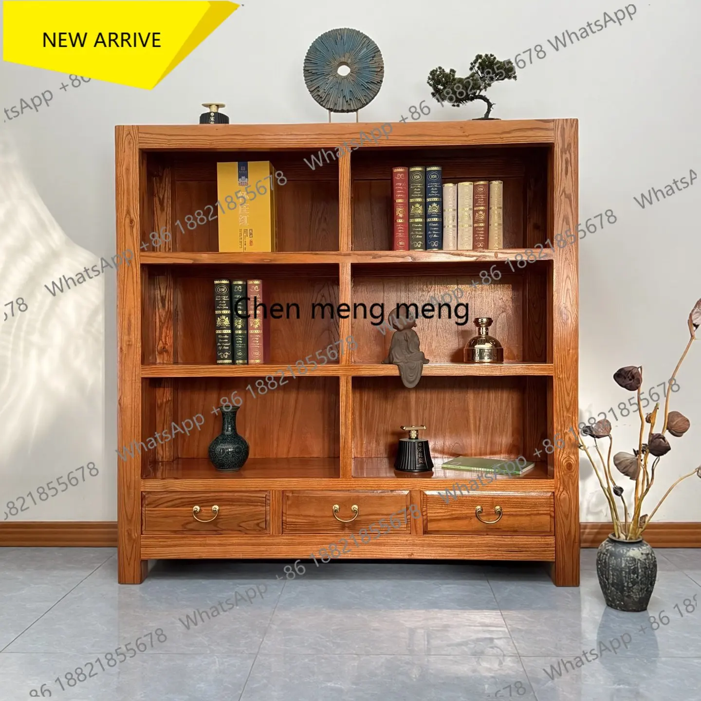 Z183 Old Elm Bogu Frame Duobao Pavilion Short Tea Room Side Cabinet Retro Bookcase Tea Set Teapot Display Cabinet