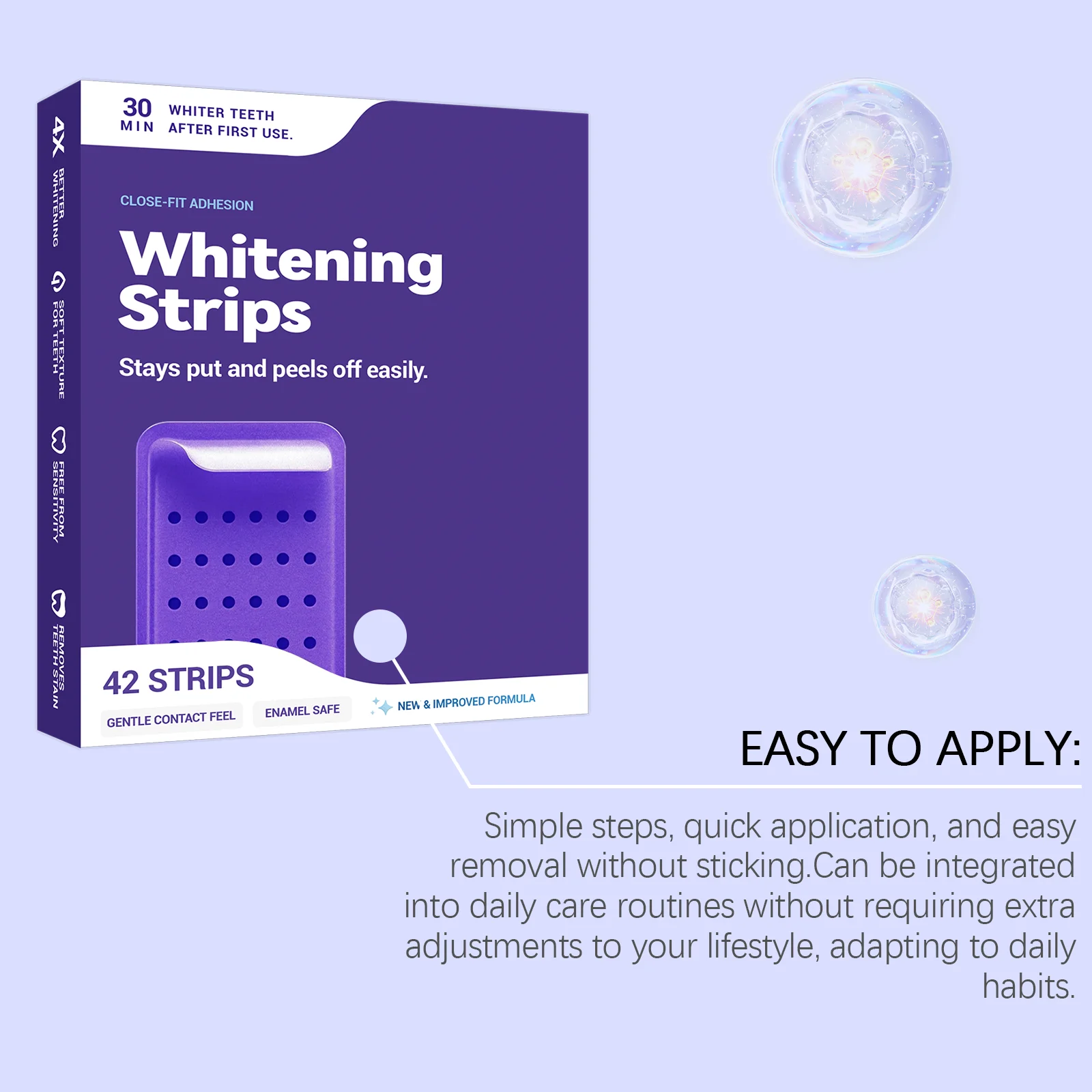 Purple Teeth Whitening Strip Fresh Breath Removing Yellow Stains Cleaning Dental Bleaching Brightening Patch Oral Care Daily Use