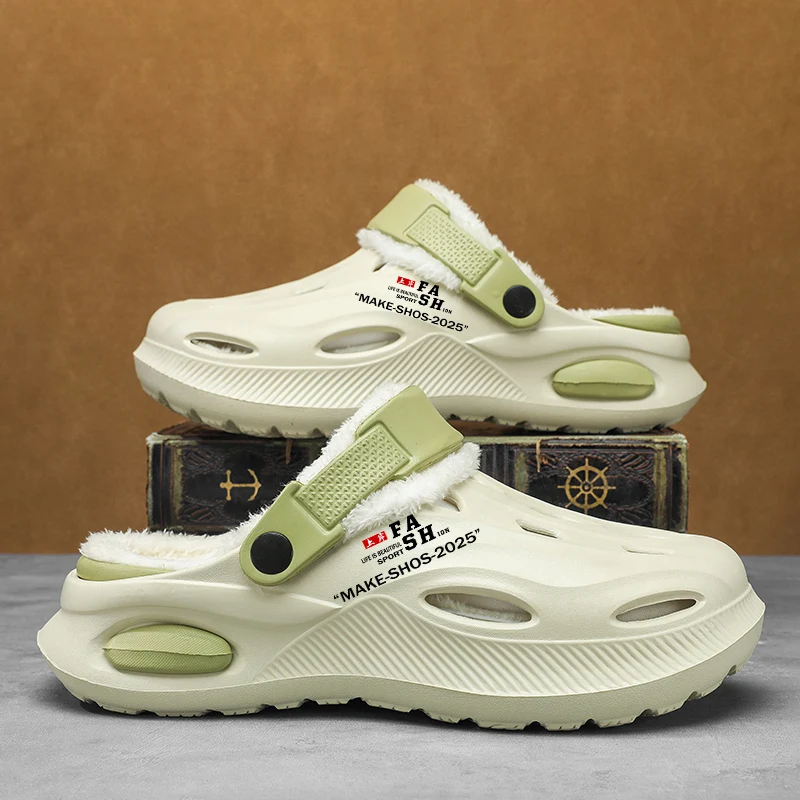 

Мужские зимние садовые сабо, теплые тапочки для пар, плюшевые меховые сандалии, меховые шлепанцы, мужская лаконичная домашняя хлопковая обувь, уличные пушистые шлепанцы