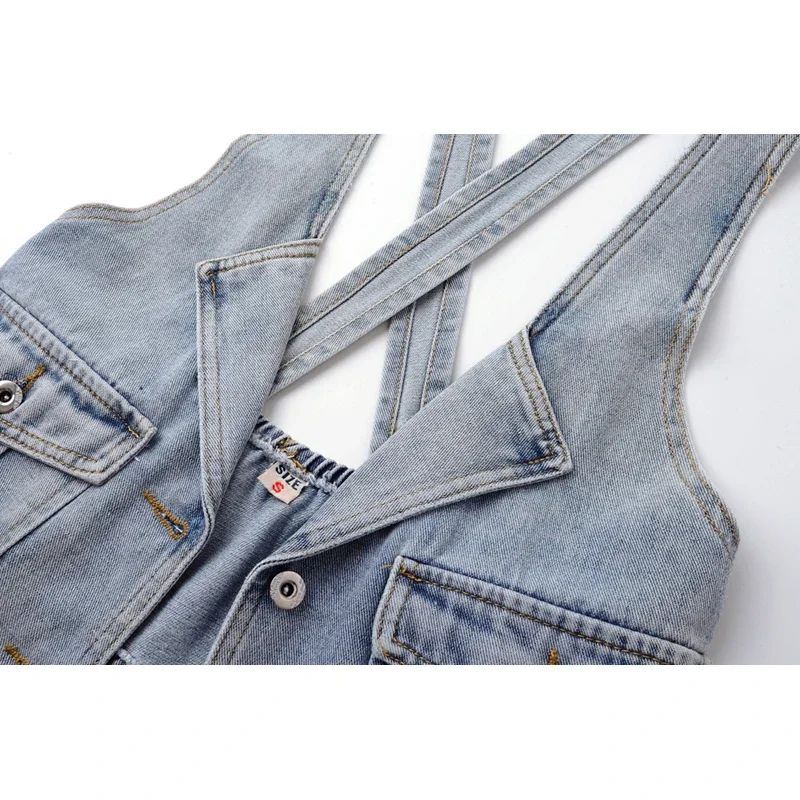 

Spring Summer Women Slim Short Thin Sling Denim Vest Student Cowboy Waistcoat Vintage Blue Sleeveless Jeans Jacket Coat Female