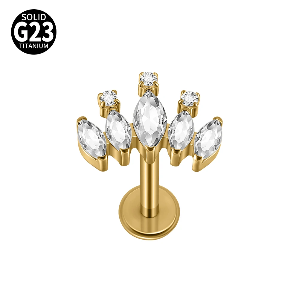 16G Cz Crown Pure Titanium Lip Studs