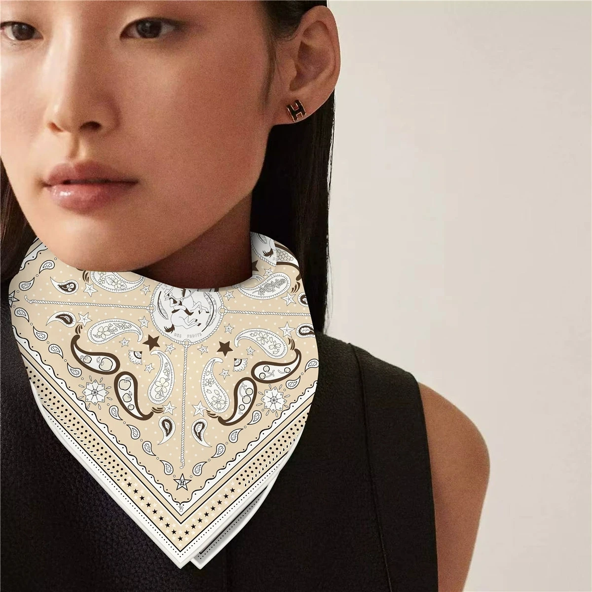 53CM مزدوجة الوجهين المطبوعة وشاح مربع صغير المرأة الزخرفية توالت حافة عقال الأوشحة