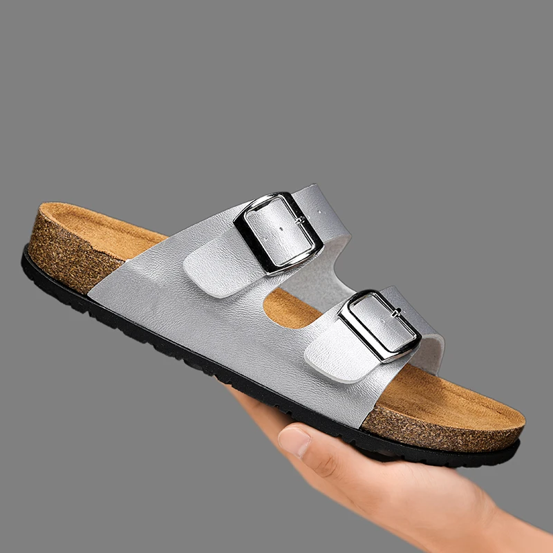Klasyczne unisexowe kapcie męskie, wygodne letnie buty korkowe dla mężczyzn, sandały outdoorowe z mikrofibry, rozmiary plus size 36-46