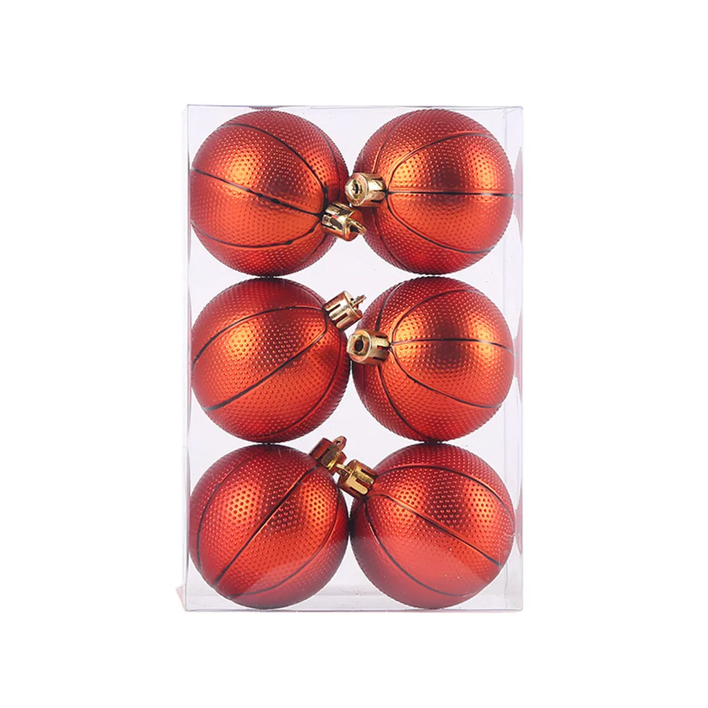 6 Pcs Christmas Tree Decoratons Set Christmas Ball Basketball for Xmas Winter New Year Party Supplies, Bedroom Indoor Home Decor