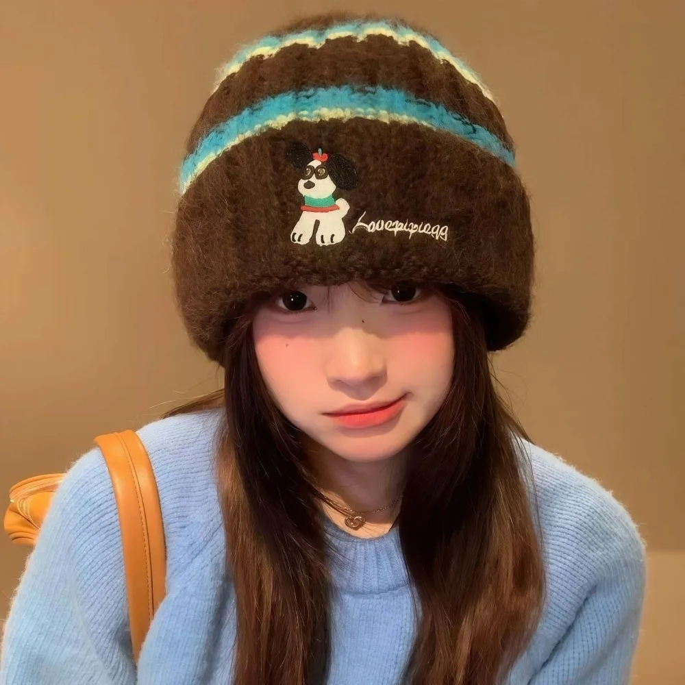 Wintermütze, verdickte, gestreifte Beanie, elastische, flauschige Strickmütze, weiche, süße, warme Mütze für Teenager – Detail 7