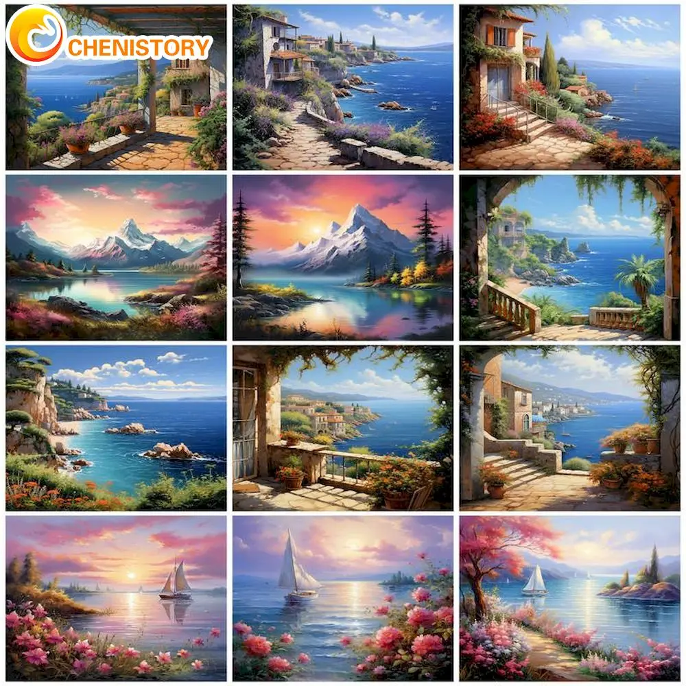 

CHENISTORY Painting By Numbers Seascape On Canvas DIY Paint By Numbers With Frame For Home Art Decor Paint Kit Handpainted Gift