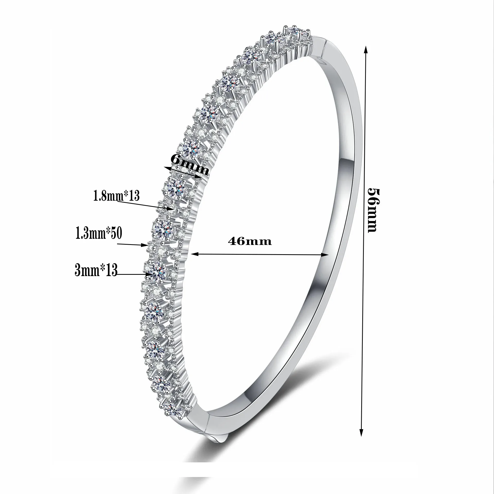 JECIRCON-925 Pulseira de prata esterlina e banhado a ouro para mulheres, Moissanite Inlay Bangle, cheia de estrelas, design simples de alta qualidade, PT950