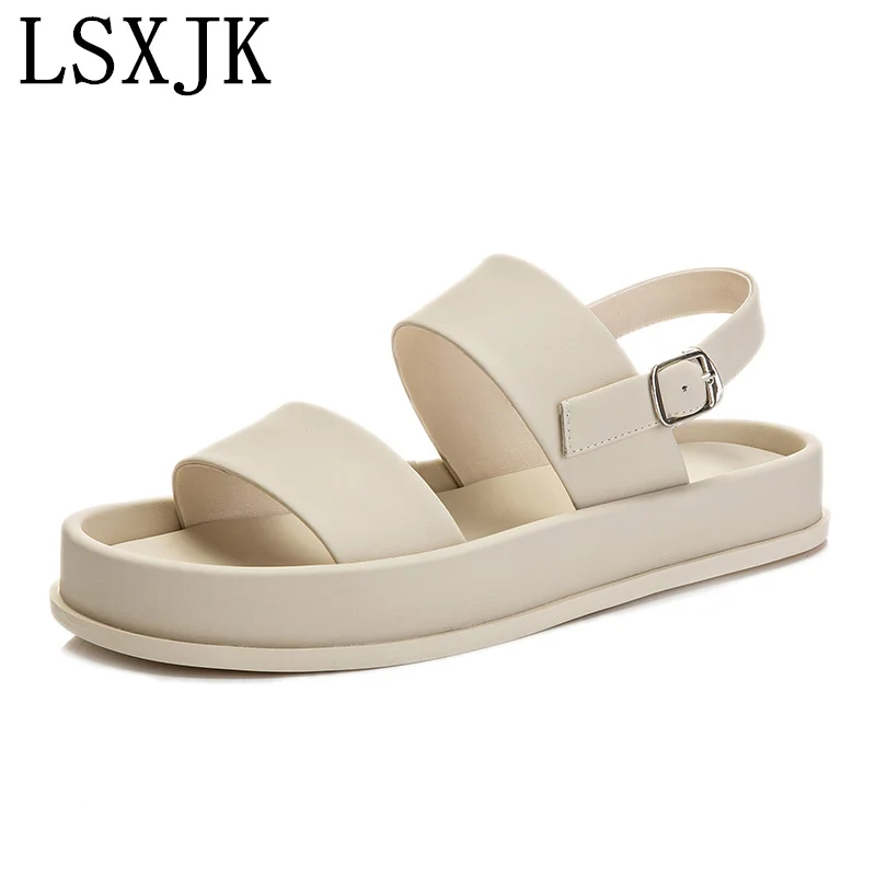 

LSXJK Leather Sandals Women's 2022 Summer New Ladies Flat All-Match Beach Shoes Soft Bottom Outer Wear Casual Shoes Wholesale