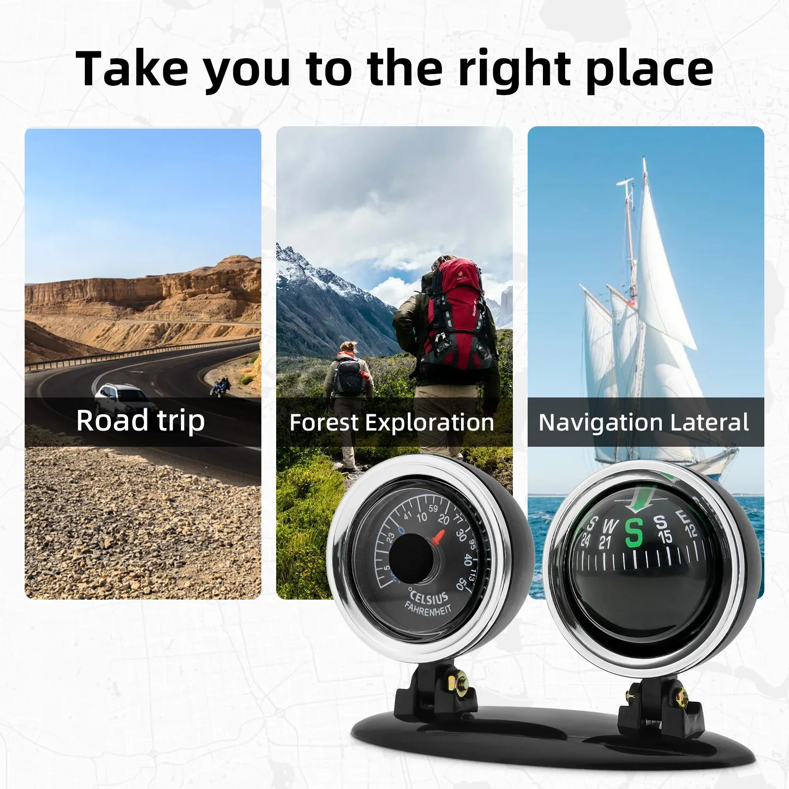 2 في 1 سيارة البوصلة ميزان الحرارة دليل الكرة مؤشر البوصلة أداة الملاحة للمركبة سيارة السيارات متعددة الوظائف البوصلة المحمولة
