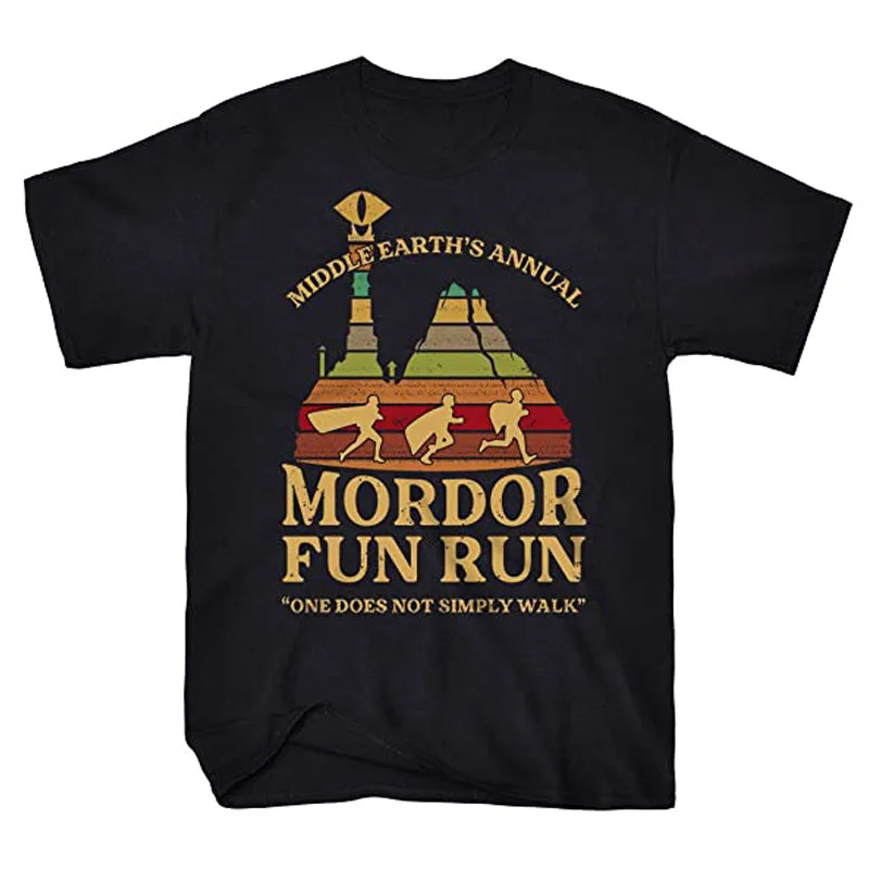 Mordor Fun Run Middle Earth's Annual One Does Not Simply Walk Graphic Short Sleeve T-Shirt for Men Clothing Graphic Tee Tops