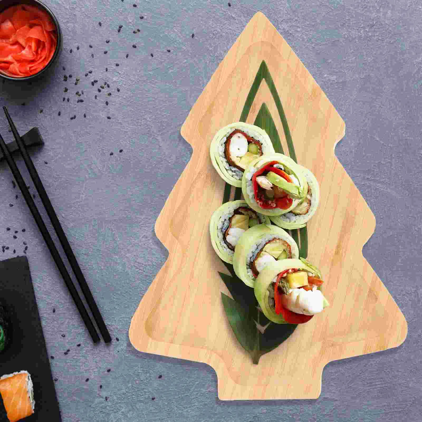 2 Pcs Cartoon Christmas Dinner Plate Bamboo Salad Sushi 2pcs (large Size Set) Serving Tray Dishes Food Tree Shaped Wood Wooden