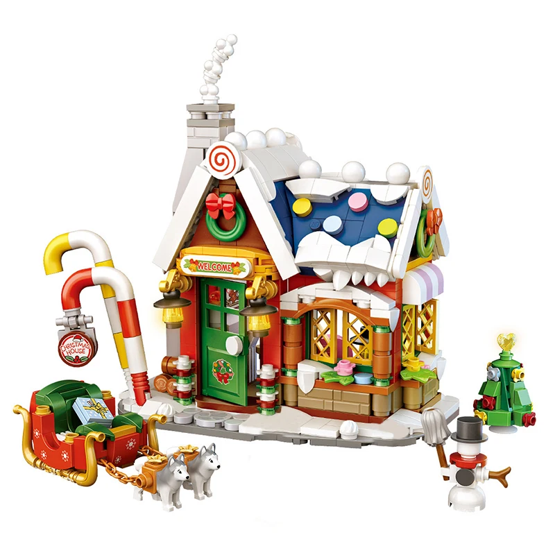 Christmas House 3D Model Building Blocks Santa Claus Tree Snowman Sleigh DIY Set Mini Bricks Children\'s Toys Gifts for Girls