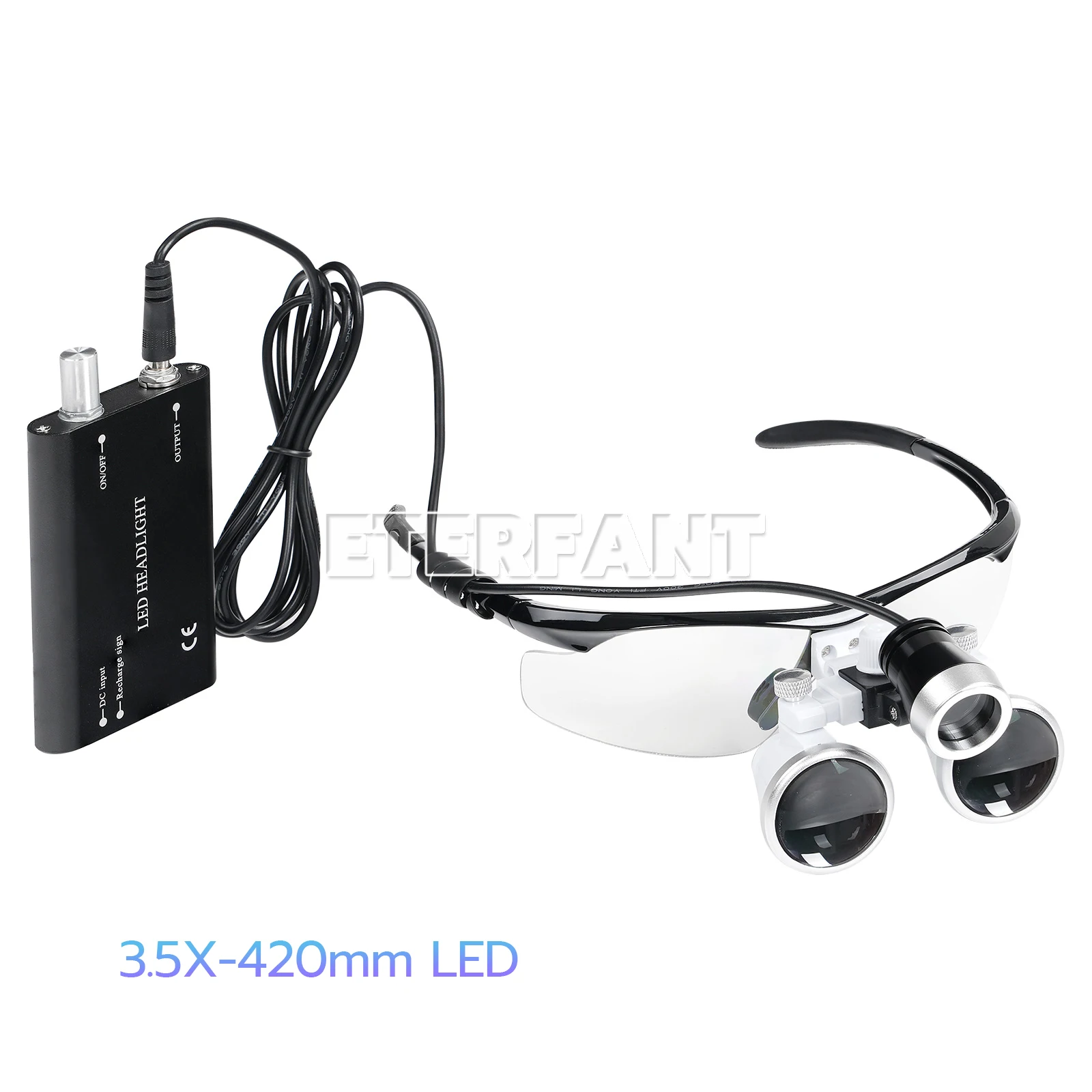 

ETERFANT Dental 3.5x Magnifier Medical Binocular Loupes 420 mm+Surgical LED 3W Head Light Lamp Black
