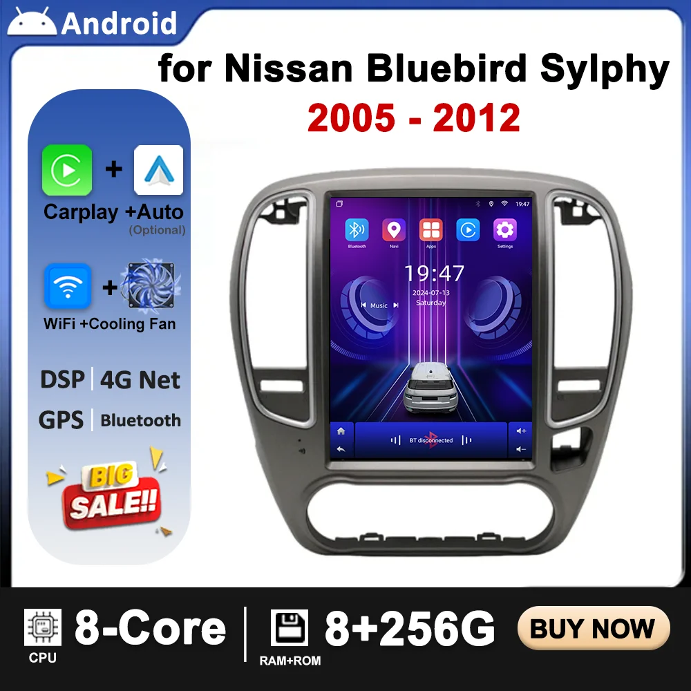 

Для Nisssan Bluebird Sylphy G11 2005-2012 Беспроводной Carplay Android 14 DSP Автомобильный радиоприемник 4G WIFI Мультимедийный видеоплеер GPS Navi