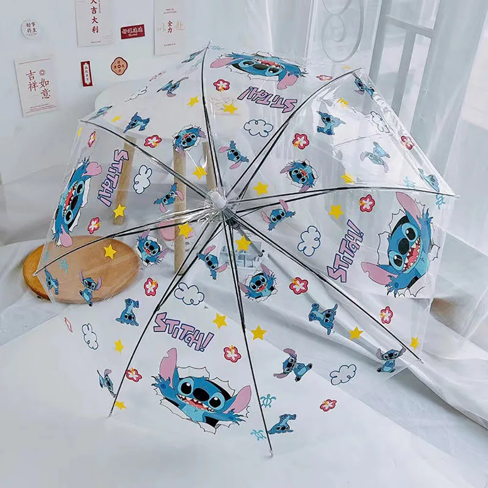 Stitch Kawaii Anime Transparent Umbrella Cute Cartoon Folding Anti-Literature Umbrella Fashion Umbrella Birthday Gift for Friend