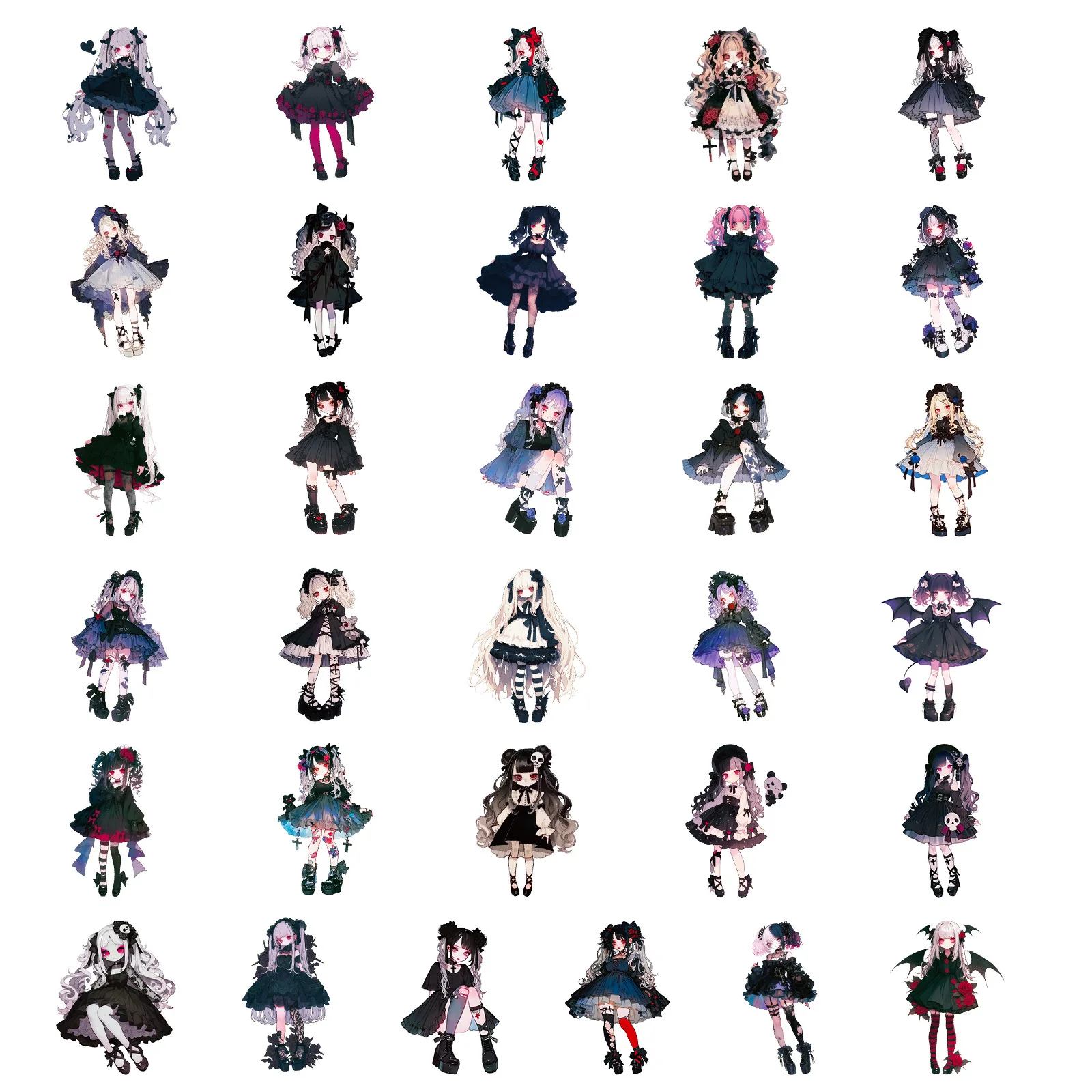 56 pièces Style gothique Lolita fille autocollants imperméable dessin animé Graffiti décoration bricolage enfants jouets ordinateur portable guitare voiture vélo téléphone décalcomanies