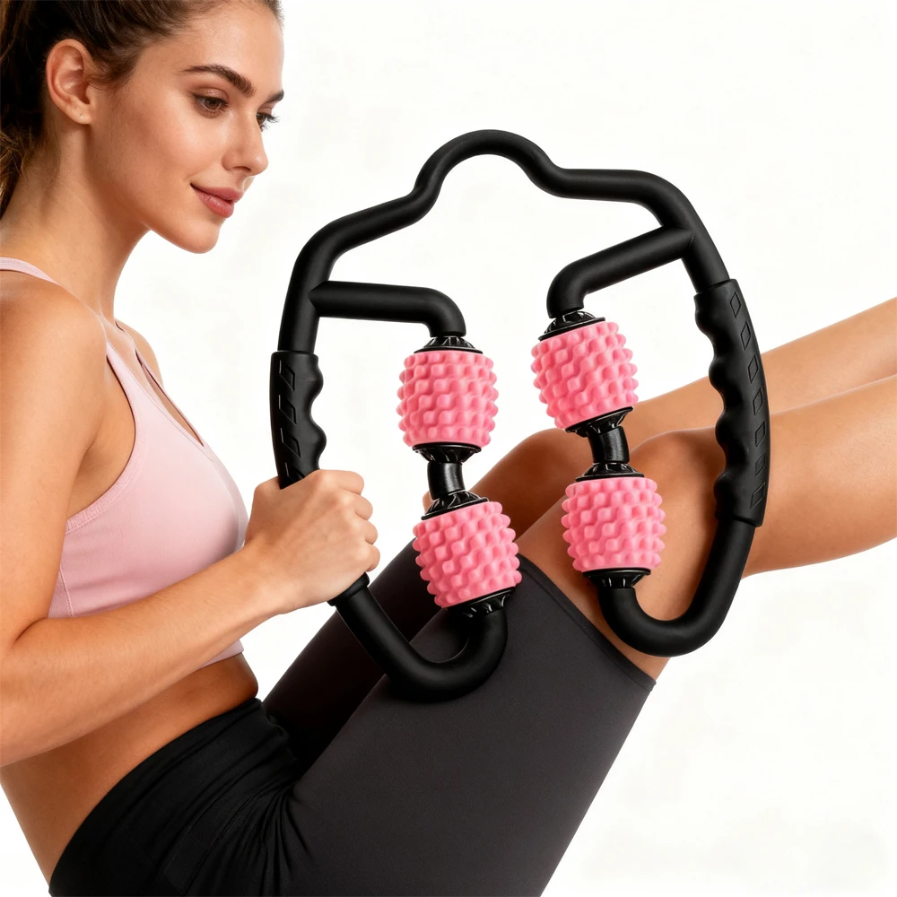 Release Post-Workout Soreness & Tension | 4-Wheel Massage Roller for Deep Muscle Relief, Legs, Back and Shoulders