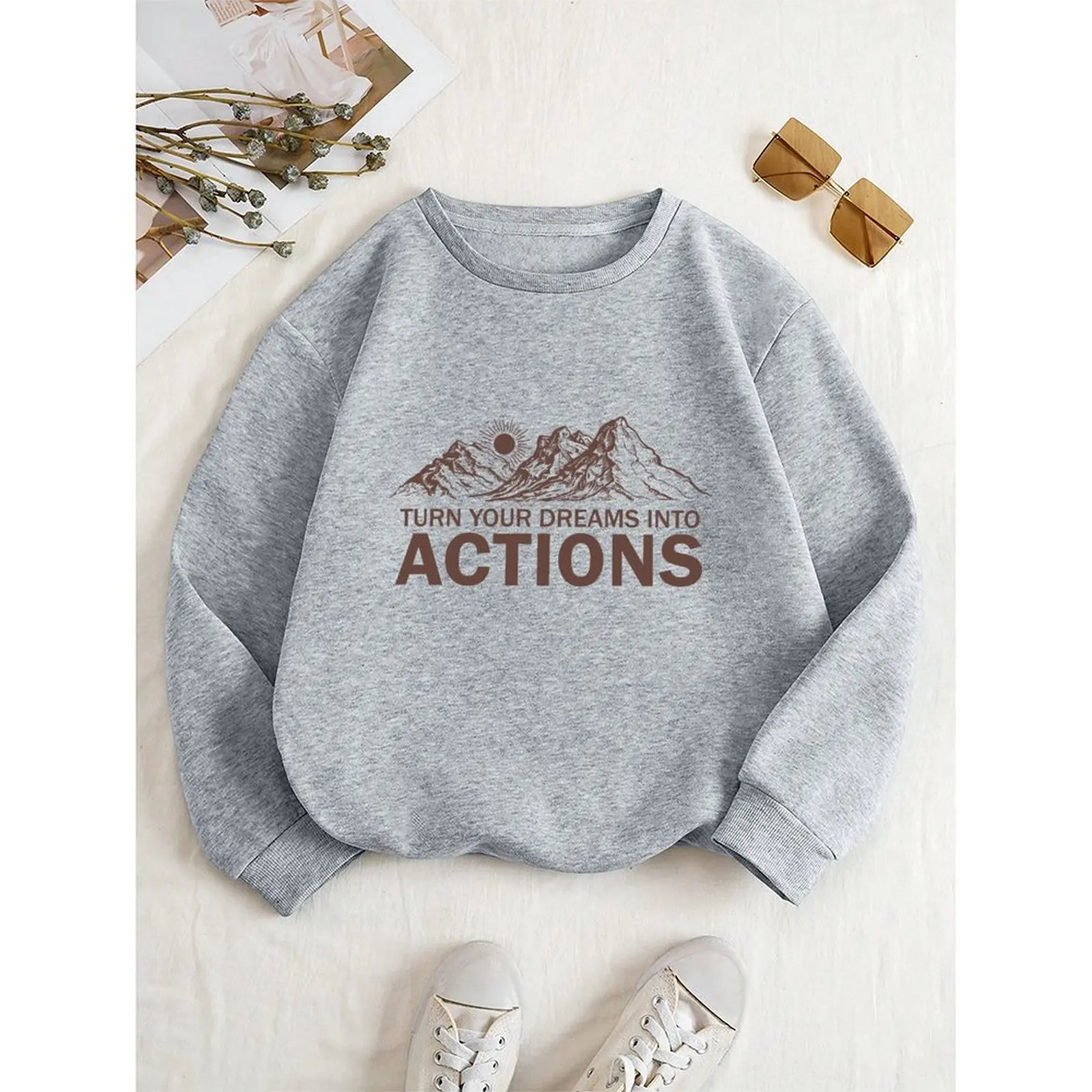 

Round Neck Women Pullover Sweatshirt Velvet Winter Casual Comfortable Loose Long-sleeve Graphic Print Woman Clothes 2025