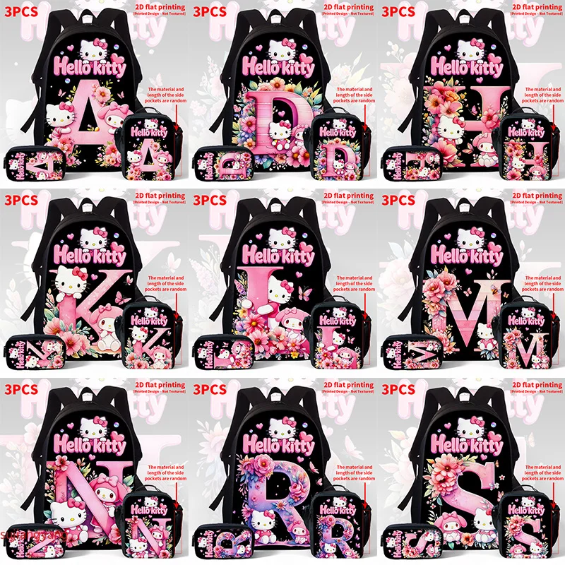 

3pcs Hello Kitty, Melody Letter Pattern Casual Backpack Set, Including Backpack, Shoulder Bag And Storage Bag, Print Design