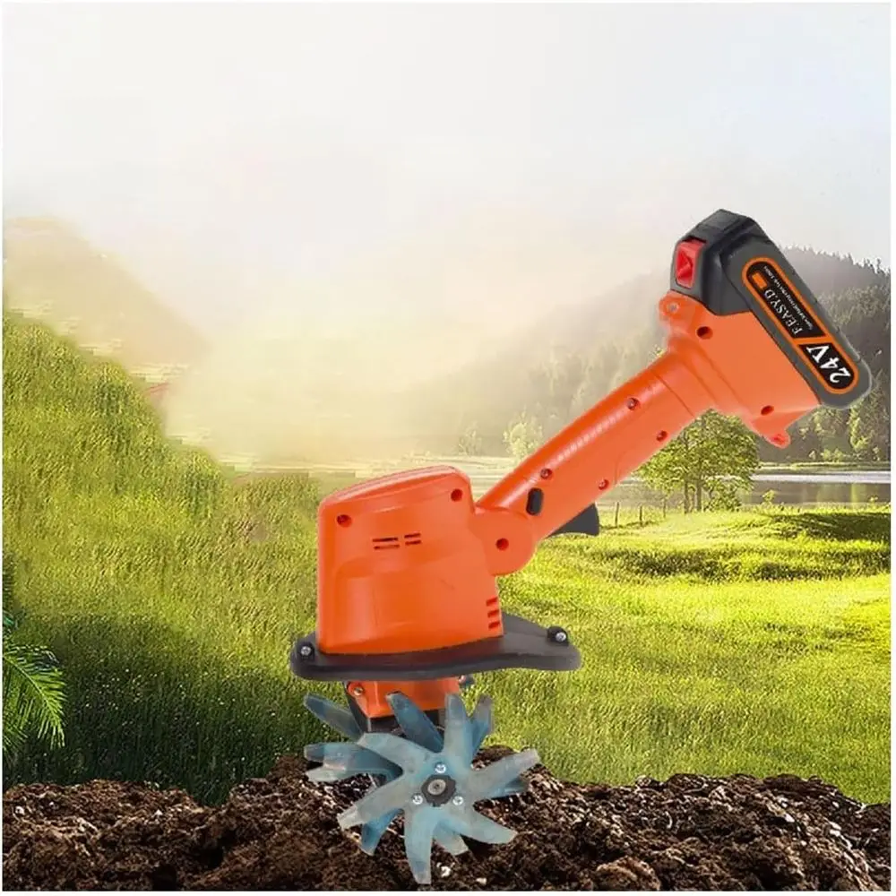 

Аккумуляторная садовая культиватор 24 В с аккумуляторами 2x1500 мАч и зарядным устройством, многоцелевая для резки травы, прополки почвы и прополки