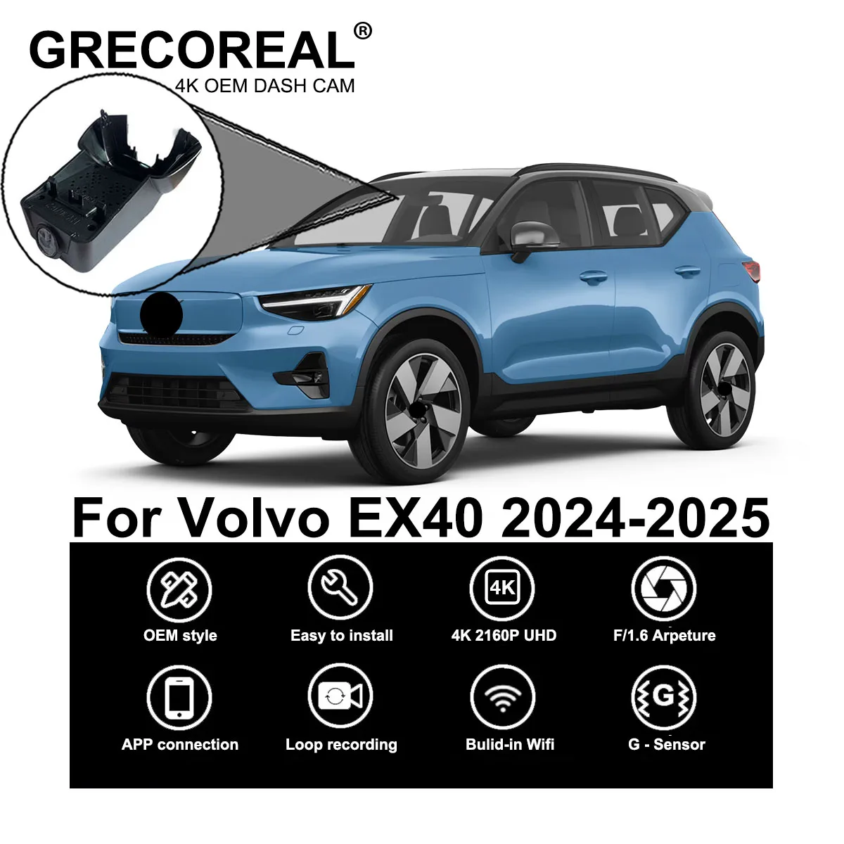 

GRECOREAL 4K Dash Cam Front and Rear 2160P WiFi Car Dual Dashcam APP Control Easy Install Plug Play Compatible with Volvo EX40