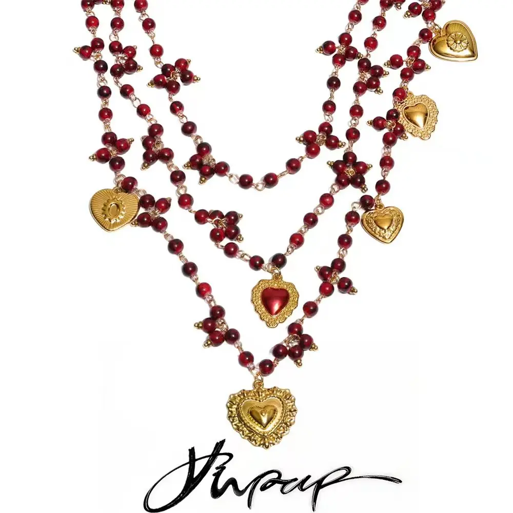 

Yhpup Fashion Simulated Pearls Stone Layered Chain Heart Drop Necklace Stainless Steel Autumn&Winter Style Stacking Jewelry