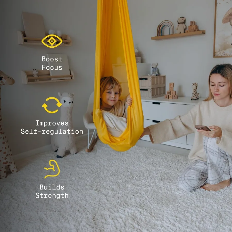 Balanço sensorial interno e externo, algodão, elastano, poliéster, composição exclusiva, rede 59x59, pod de terapia para crianças e adultos, suporte para cima