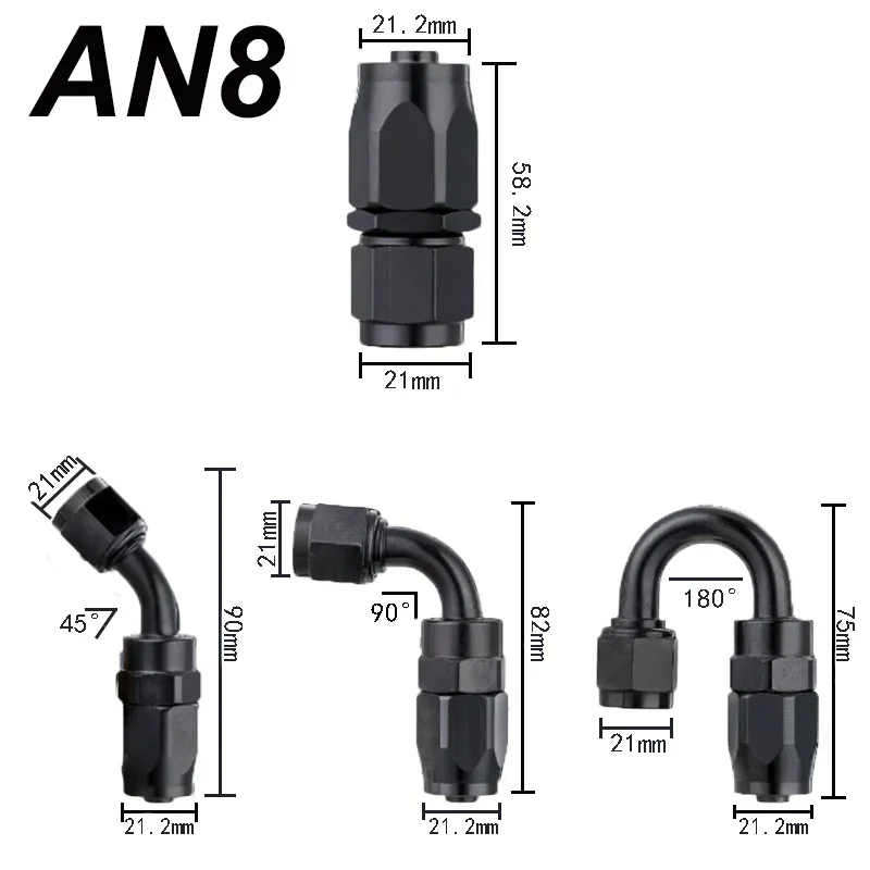 Adaptador de extremo de manguera giratoria de combustible, accesorio Universal Negro, AN4, AN6, AN8, AN10, AN12, recto, 45, 90, 120, 180 grados, CPE
