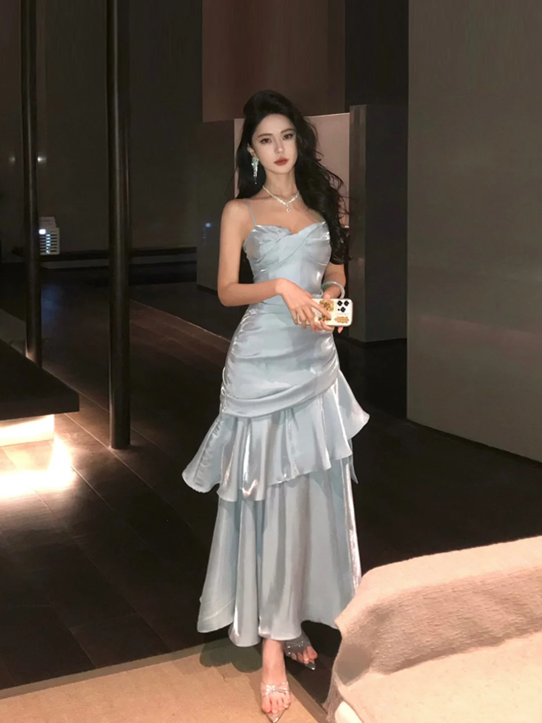 Robe de sirène Ele avec garniture en dentelle, robe de bal à bretelles pour femmes, taille haute amincissante, longue, parfaite pour les mariages et les soirées