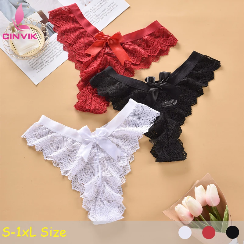 Lace Breathable Women Underwear Sexy Bow Solid Color Thong Embroidered Low Waist Panties Hollow Breathable Summer Soft G-string