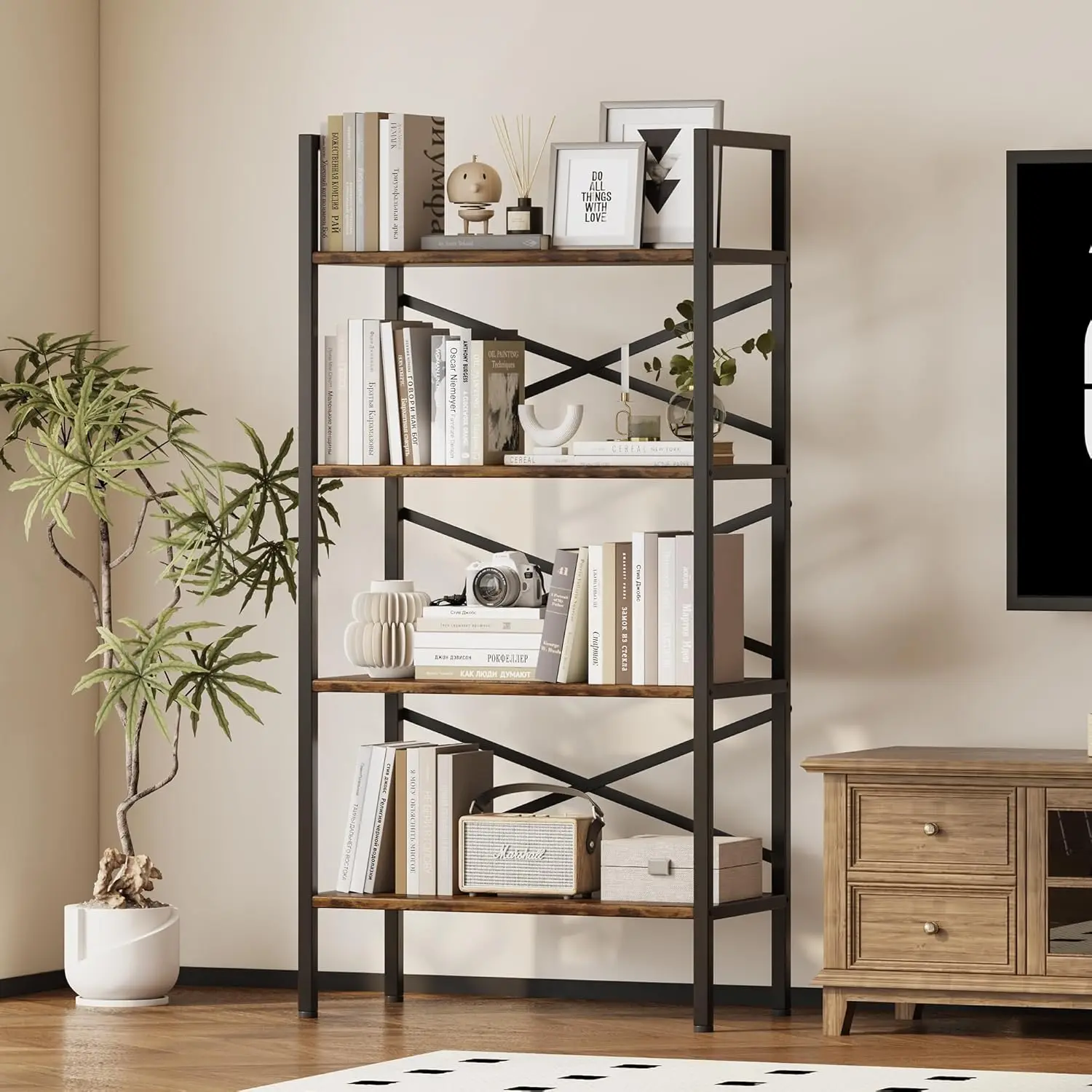 4 Tier Bookshelf  Width, Kids Bookshelf with Storage, Small Bookcase with Open Shelves, Storage Organization for Bedroom