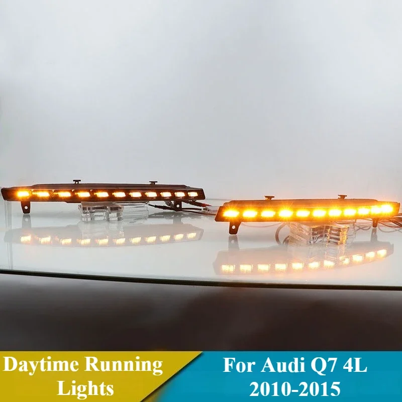

For Audi Q7 4L 2010-2015 2pc LED Blinker Indicator Scanning Daytime Running Lights w/ Dynamic Turn Singal Front Bumper Fog Lamp