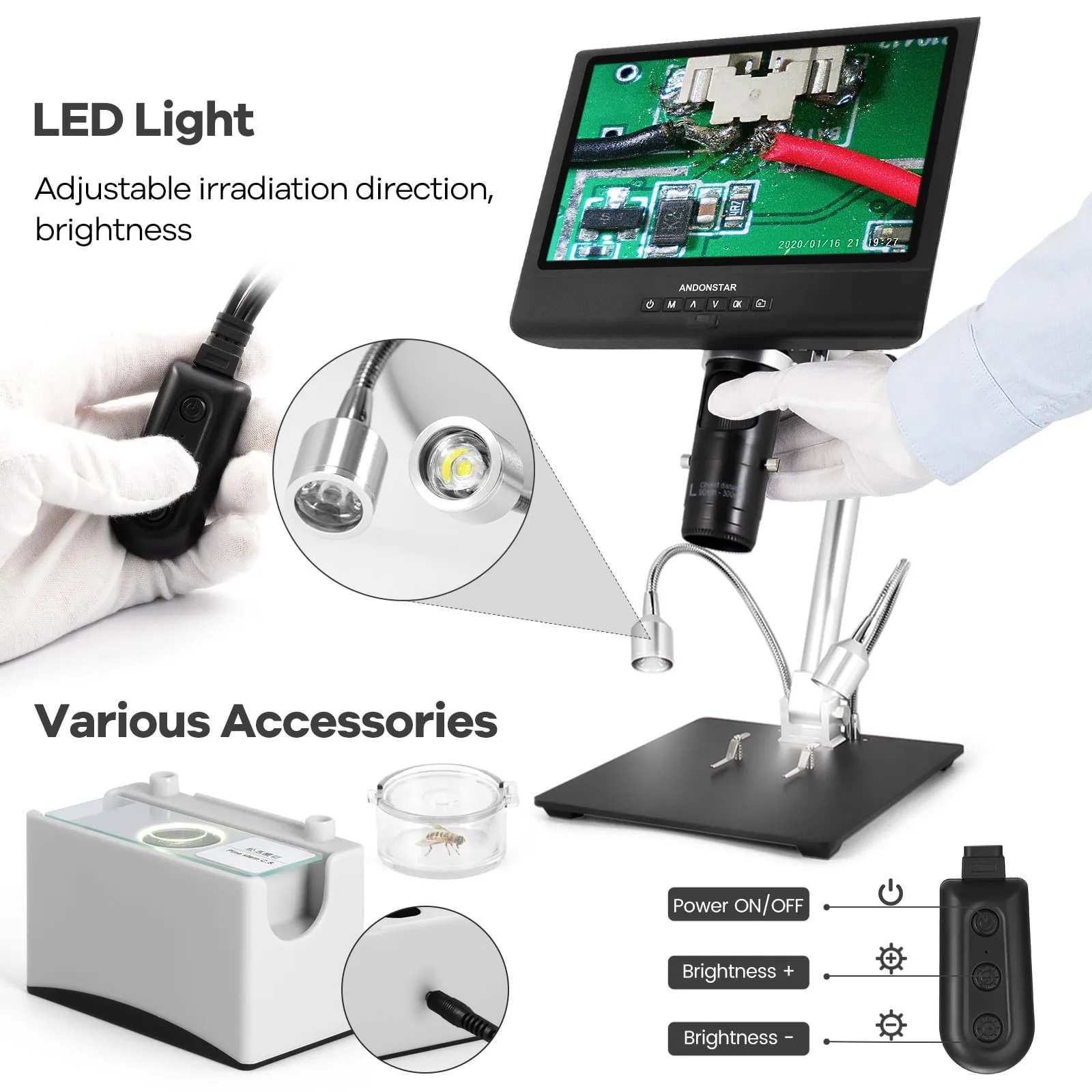 Maxgeek Andonstar AD249-M 10-inch LCD Screen Digital Microscope for Electronics Soldering and Repairing