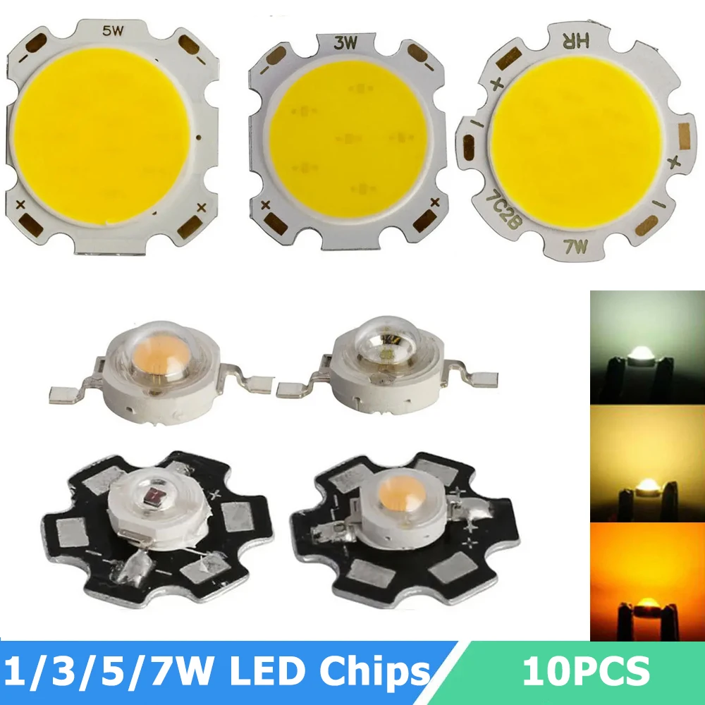 1​0pcs COB LED Chip 1W 3W 5W 7W LED Light Beads Warm Cool White LED SMD Chip With Star PCB for LED Lamp Spotlight Downlight