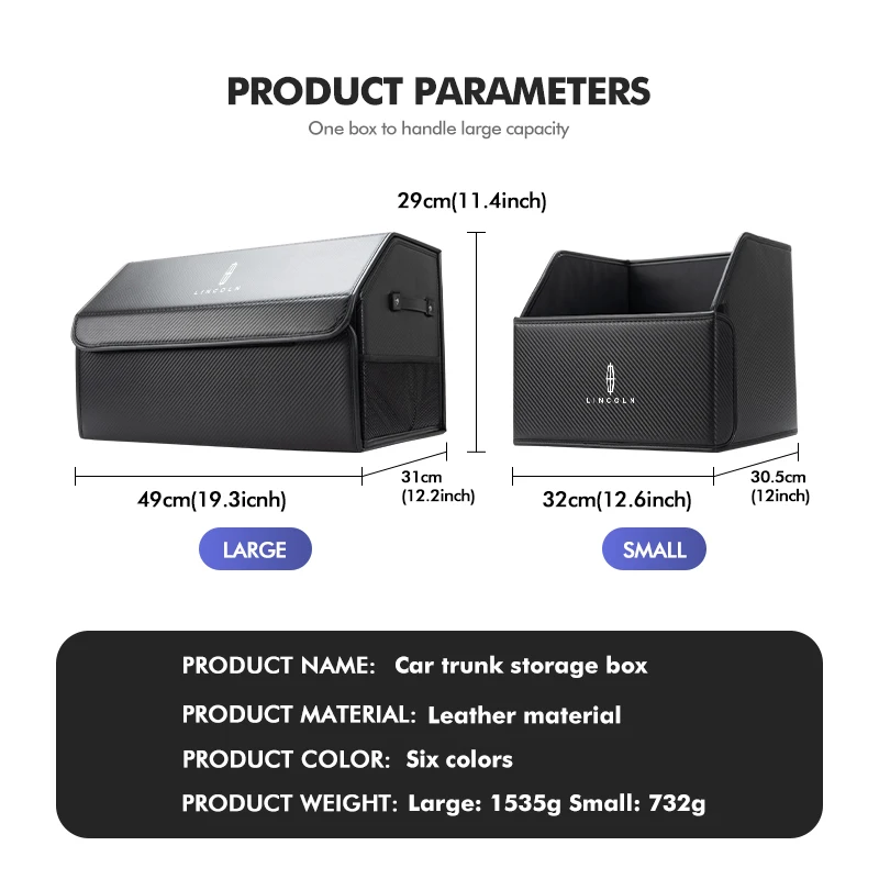 Leather Car Trunk Storage Box Foldable Multiuse Tool Tidying For Lincoln Mondeo MKC MKZ MKX MKT Aviator Navigator