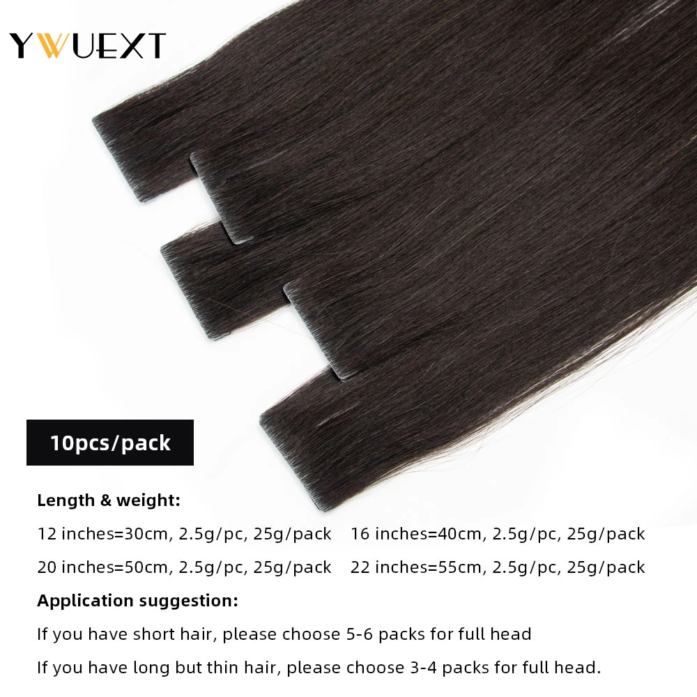 YWUEXT Extensões de cabelo com fita de trama de pele PU invisível 12 "16" 20 "22" Fita sem costura de cabelo humano para injeção de salão de beleza 10 unidades/pacote