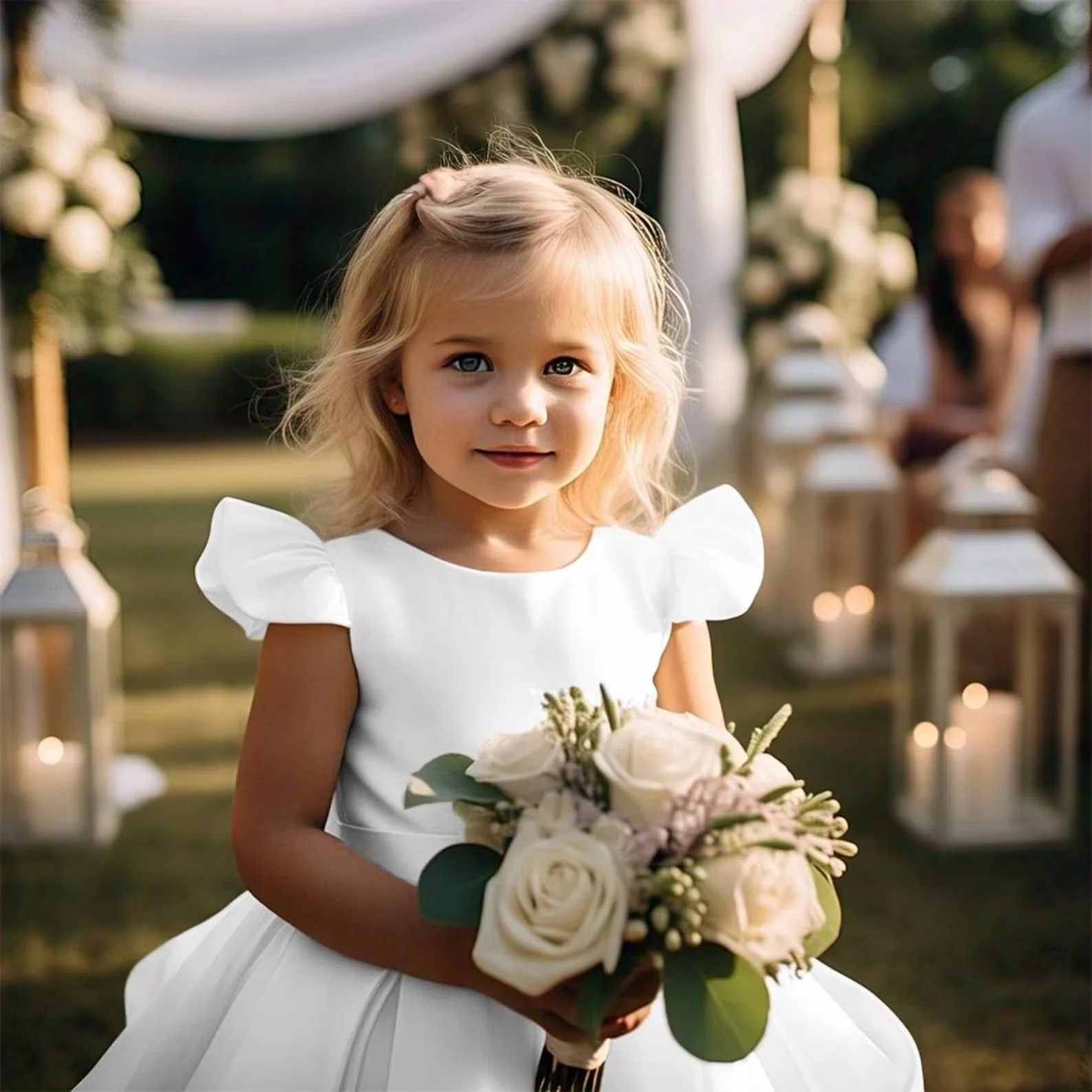 

Custom Luxury Flower Girl Dress Wedding Gown Birthday Party Pageant Catwalk Flutter Sleeve Satin Dress فساتين اطفال